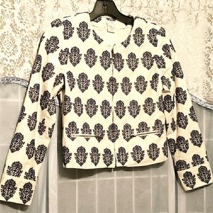 J. CREW BLUE/CREAM EYELET CROP COTTON JKT SZ 00